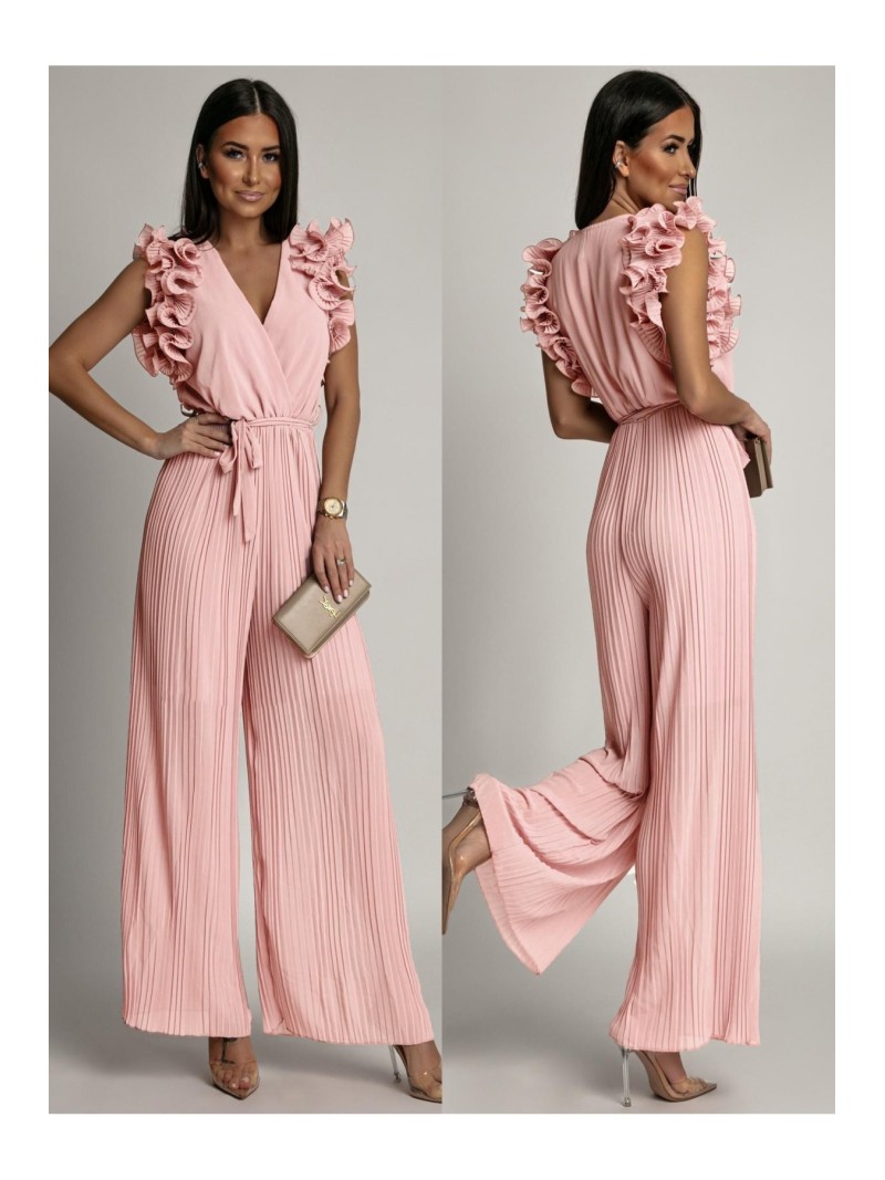 Pleated jumpsuit with ruffles, light pink AZR1102